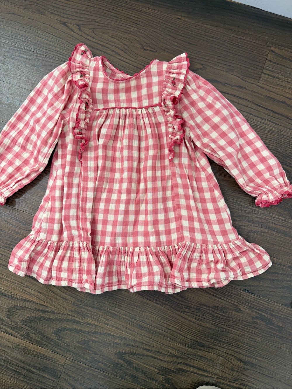 Emile et Ida Pink and White Gingham Ruffle Dress